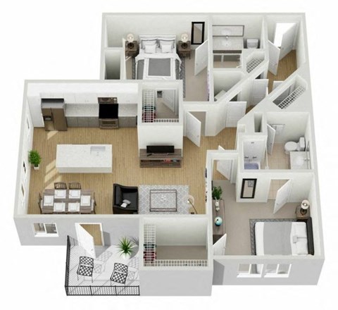 Floor plan for 2 beds, 2 baths, 1171 sqft